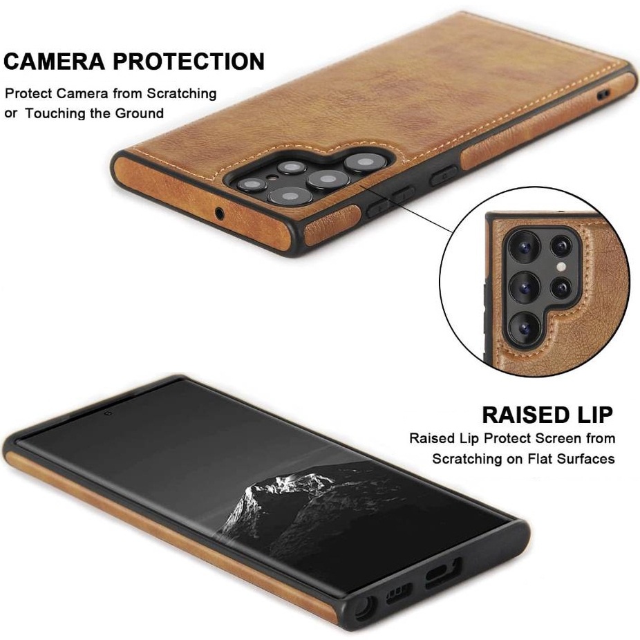 Ốp Da Khâu Carline Sang Trọng Cho Samsung S23 Ultra Galaxy S22 Plus S23 5G Bảo Vệ Camera Full Cover