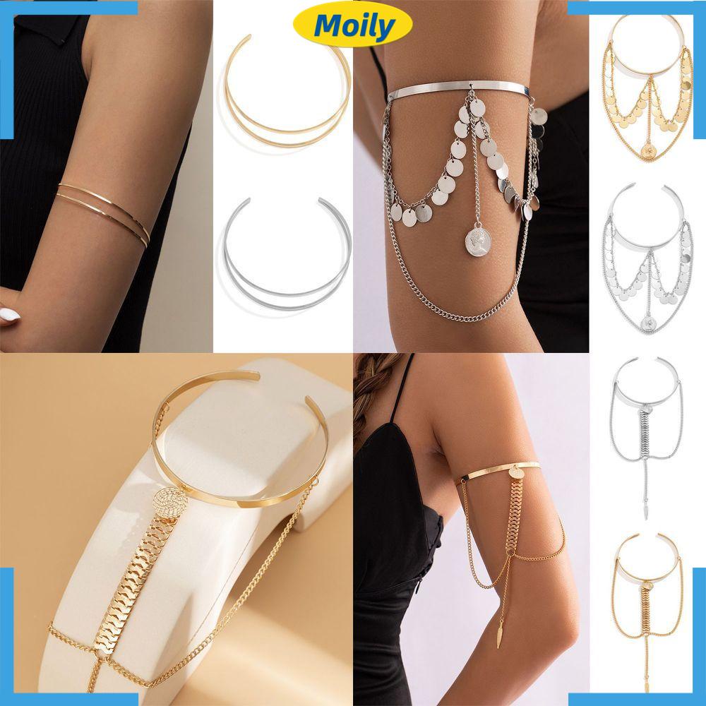 Vòng đeo cánh tay phối tua rua có thể điều chỉnh màu vàng/bạc thời trang cho nữ