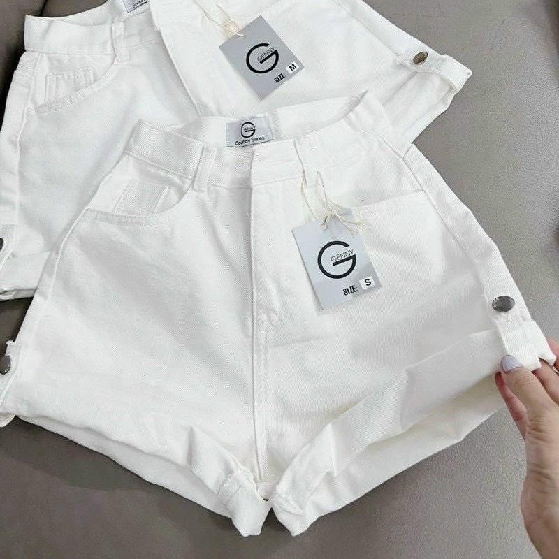 Quần short jean nữ trắng ống rộng có gắn nút khóa 4YOUNG Q221