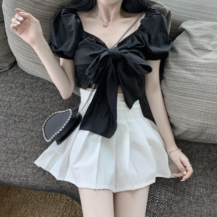COZOK Áo Sơ Mi Tay Ngắn Cổ Vuông Thắt Nơ Eo Phong Cách Hàn Quốc Quyến Rũ Dành Cho Nữ