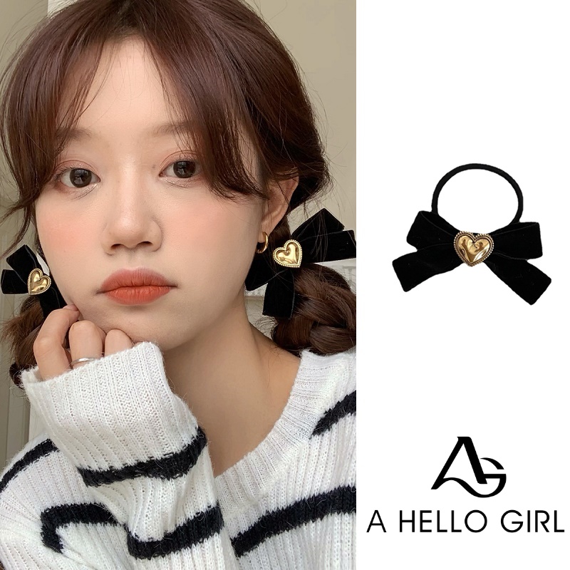 Ahellogirl Kẹp tóc nơ hình trái tim đơn giản ngọt ngào thời trang Nhật Hàn cho nữ