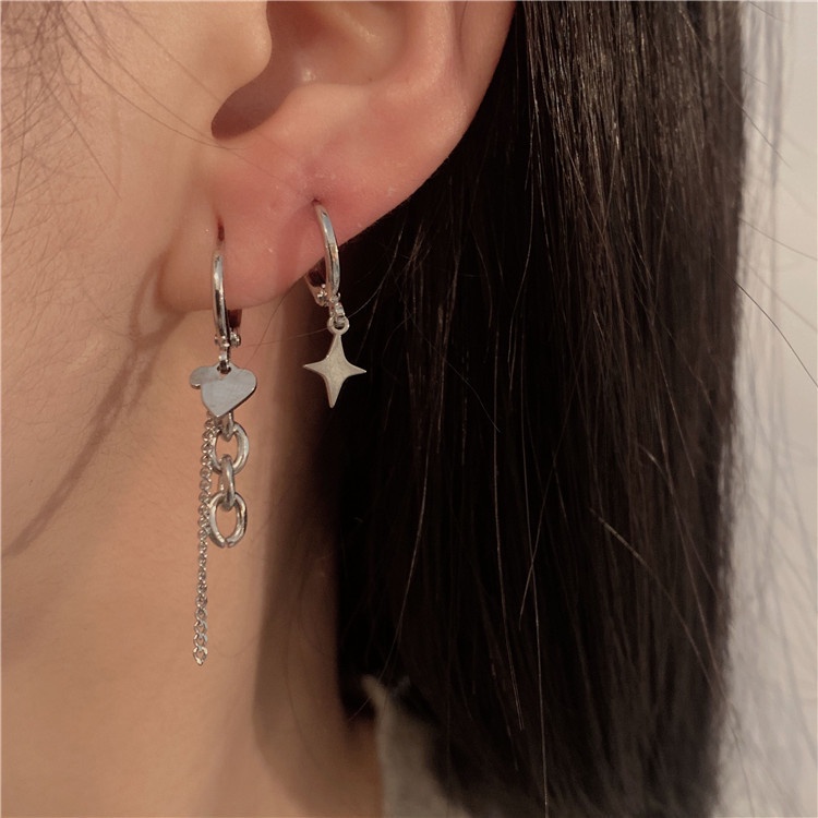 Set 4 Khuyên Tai Đính Đá Đen Họa Tiết Chữ Thập / Trái Cherry Thời Trang