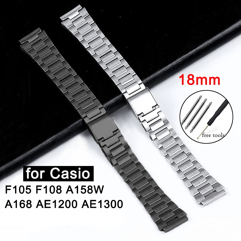 Dây Đeo Thay Thế Bằng Thép Không Gỉ 18mm Cho Casio F105 F108 A158W A168 AE1200 AE1300