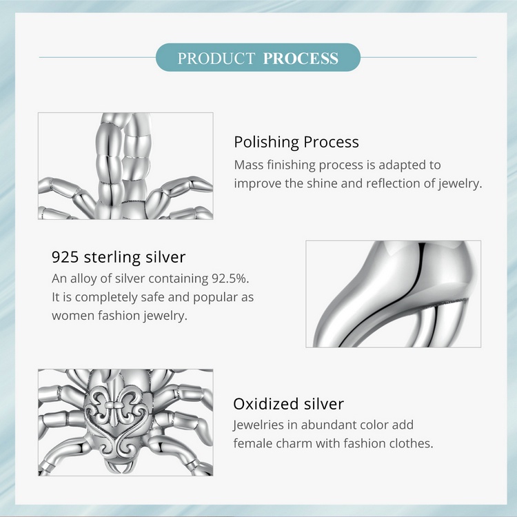 BAMOER Hạt Cườm Xi bạc 925 Hình Bọ Cạp