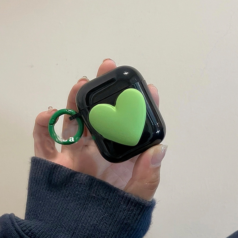 Vỏ Bảo Vệ Hộp Sạc Tai nghe không dây Airpods 1 / 2 / pro Bằng TPU Mềm Họa Tiết Trái Tim Màu Đen / Xanh Lá Kiểu Hàn Quốc