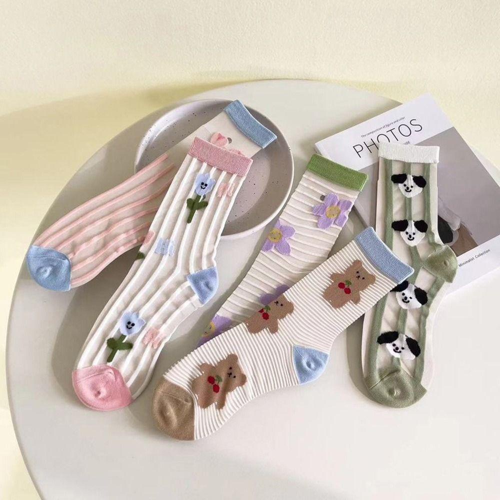 Vớ Lụa Thủy Tinh Siêu Mỏng Họa Tiết Động Vật Hoạt Hình Phong Cách Nhật Bản Thời Trang Mùa Hè