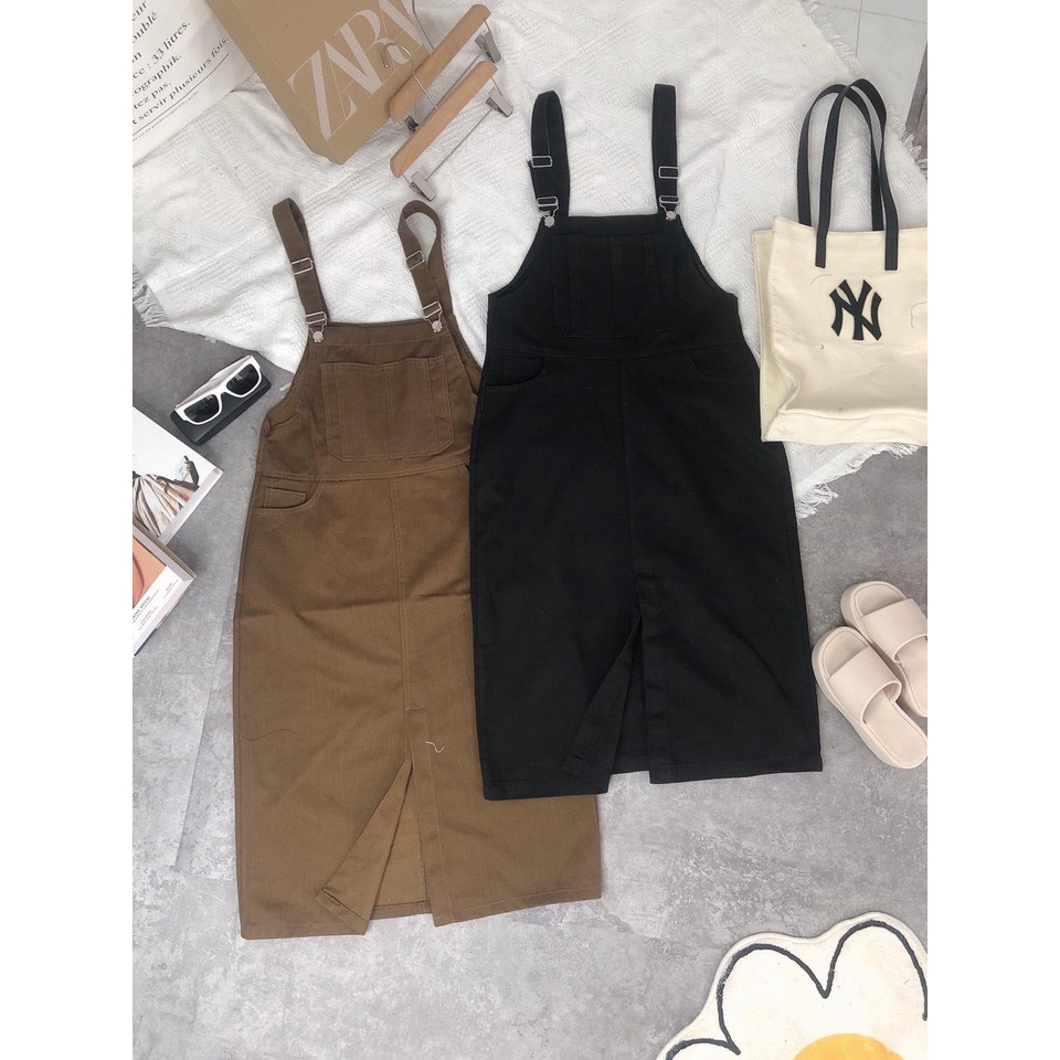 [Ảnh thật] Yếm Váy Kaki Nữ Xẻ Tà Bigsize