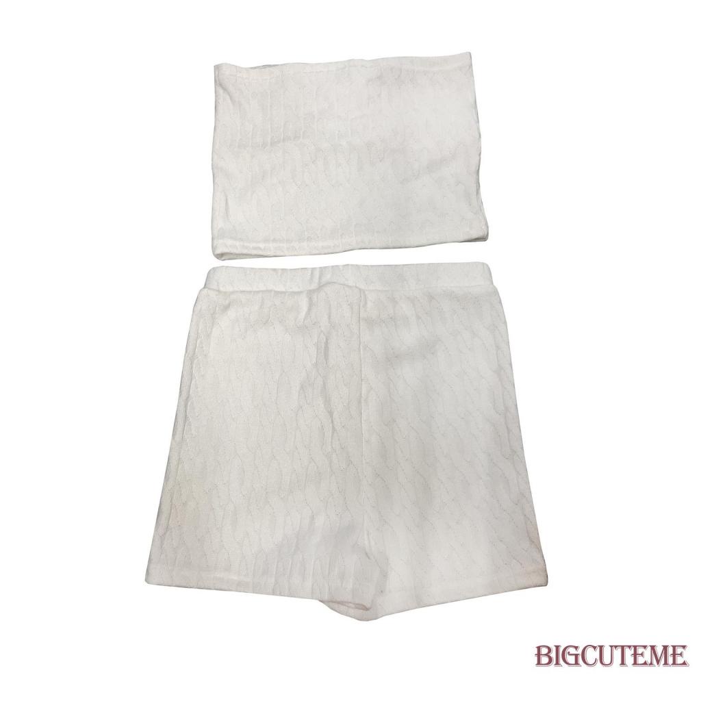 Set Đồ Mùa Hè 2 Món Gồm Áo Ống Quấn Ngực + Quần Ngắn Lưng Thun Phối Ren Hoa Cho Nữ