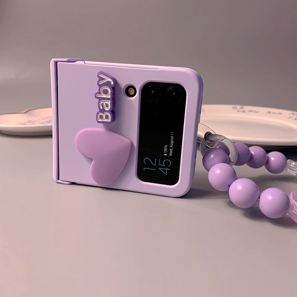 Ốp Điện Thoại Màu Tím in Hình Trái Tim 3 Trong 1 Cho Samsung Galaxy Z Flip 3 5G Z Flip 3 ZFlip 3 Z Flip4 ZFlip 4