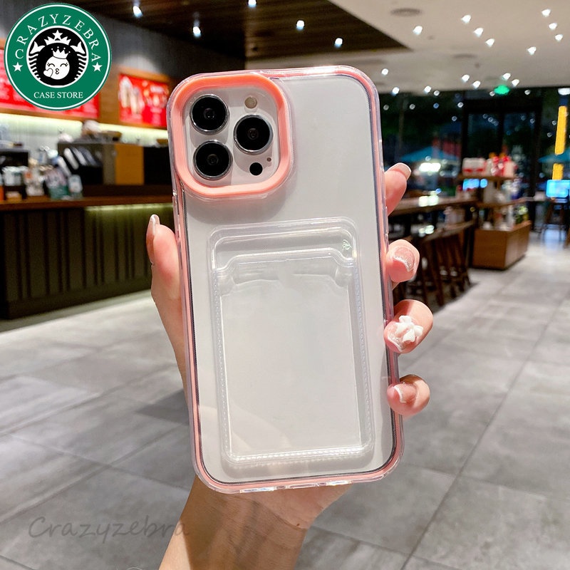Ốp Điện Thoại Silicon TPU Mềm Trong Suốt Chống Sốc Có Ngăn Đựng Thẻ Cho IPhone 11 12 13 Pro Max 14 Plus