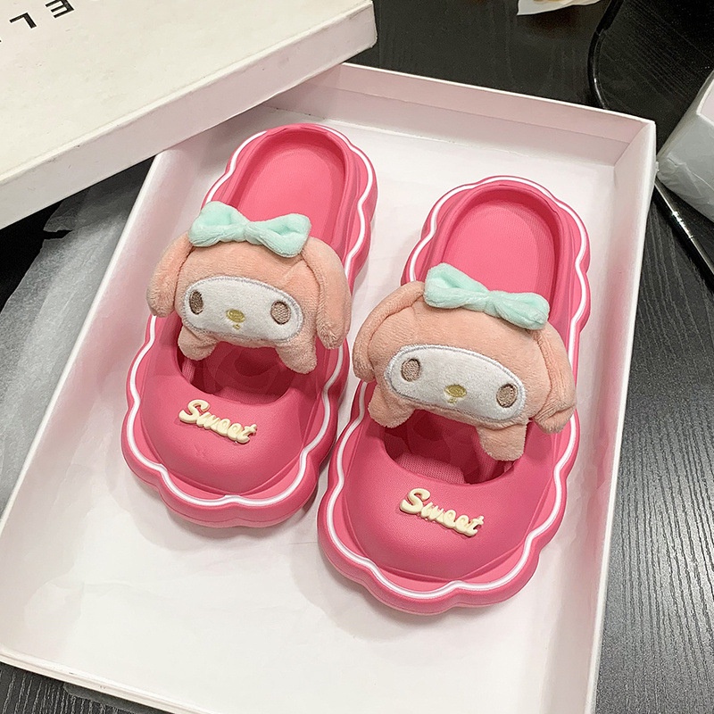 Ellen Sanrio mymelody Cinnamon Pompom Purin Đế Dày Chống Trượt Mang Trong Nhà Cho Nữ