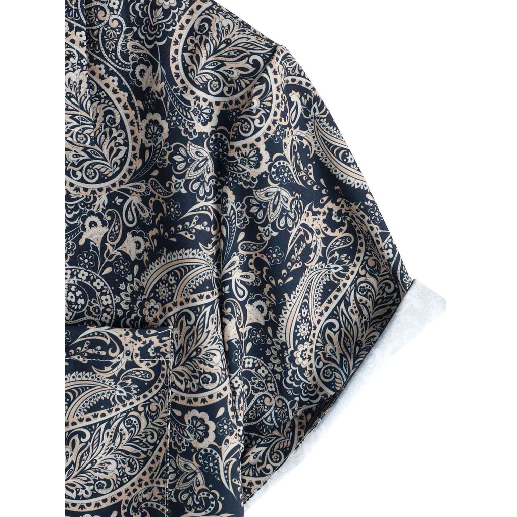 Áo Sơ Mi họa tiết Đen Tay Ngắn Dáng Rộng Cài Khuy In Hoa Kiểu Retro Cá Tính Cho Nam