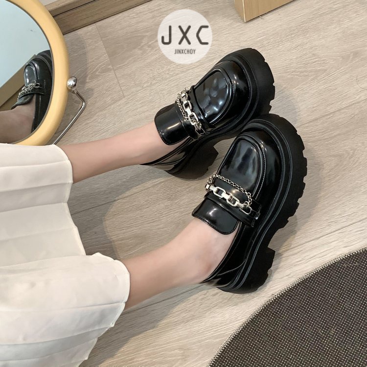 Giày lười JINXCHOY mũi tròn màu trơn đơn giản thoải mái hợp thời trang