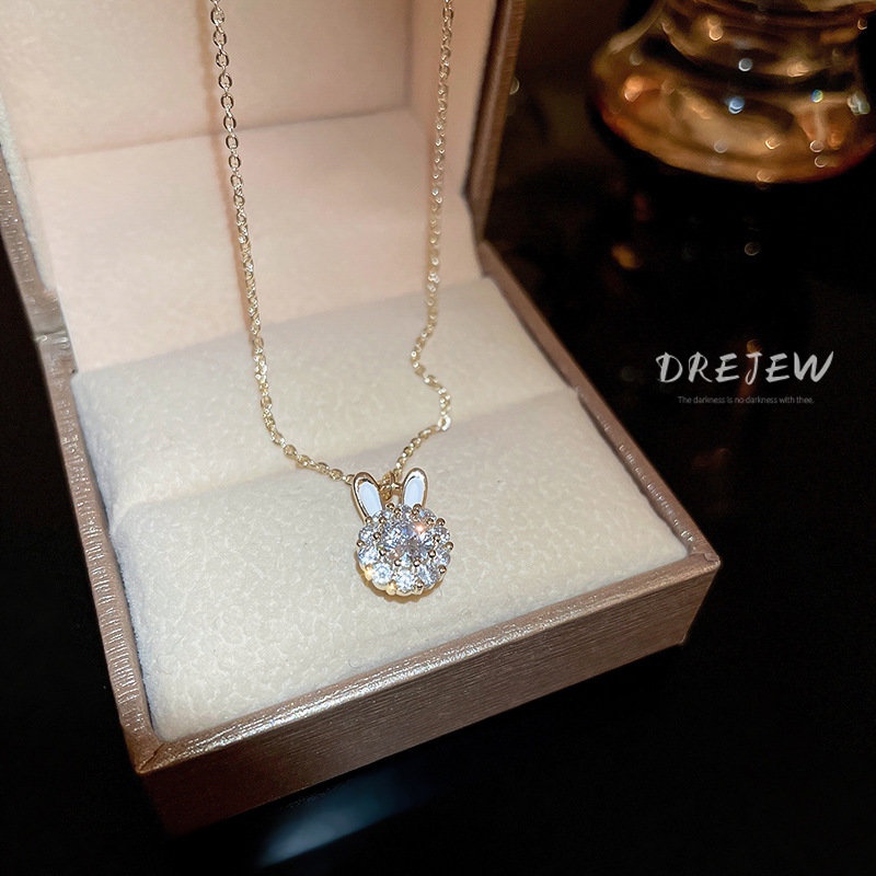 DREJEW Vòng cổ mặt hình thỏ đính đá zircon thời trang cho nữ