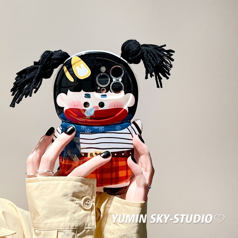 Ốp Điện Thoại Silicon Dẻo Họa Tiết Cô Gái Bện DIY Dễ Thương Cho Iphone 14promax 13 13promax 12 14pro 11