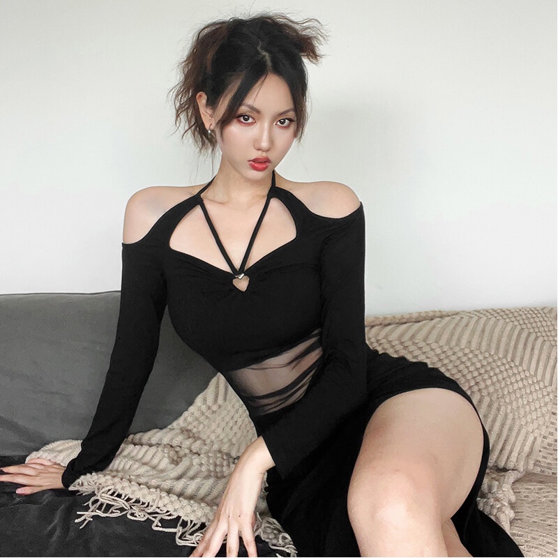 Kliou 2023 Mới Đầm Dệt Kim Mỏng Xẻ Tà Ôm Dáng Co Giãn Thoáng Khí Quyến Rũ Cho Nữ Dự Tiệc Nóng Bỏng