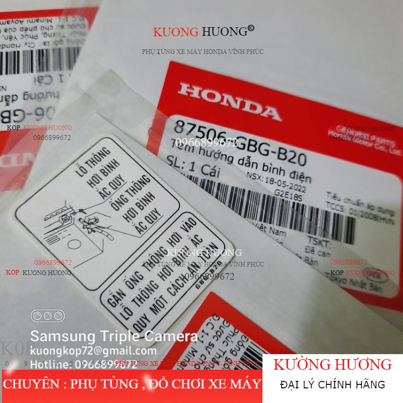 Tem Hướng dẫn bình điện xe dream wave future và nhiều dòng xe honda khác 87506GBGB20 Chính hãng