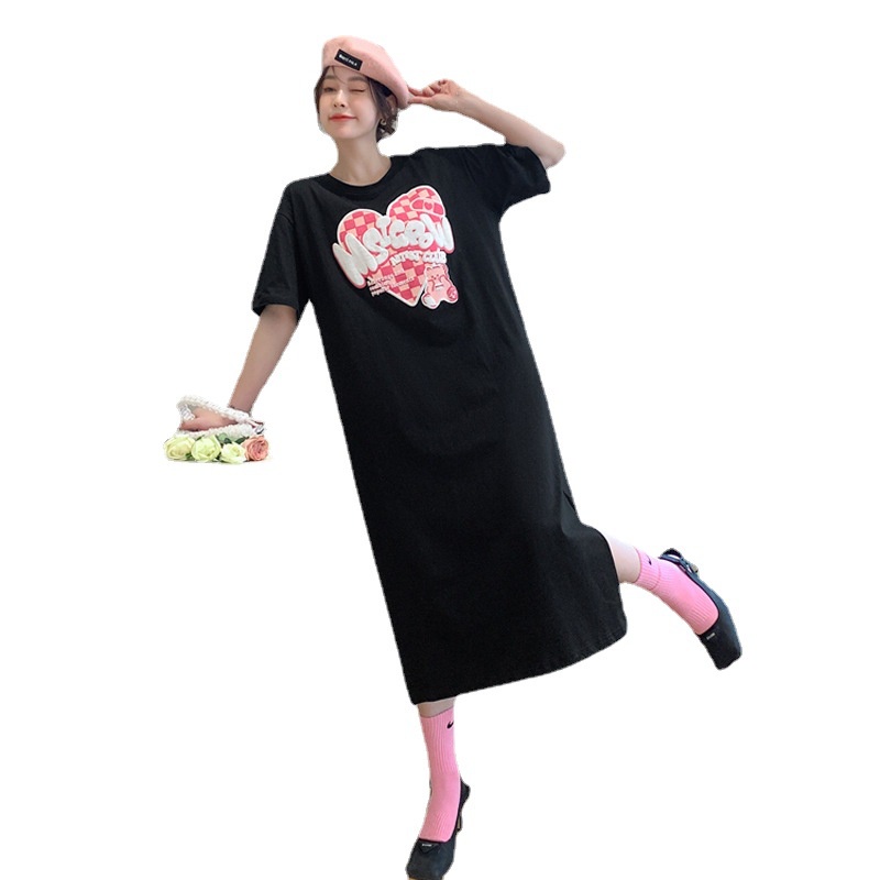 IELGY     xiaoxiang Đầm Dáng Suông Rộng Màu Đen In Họa Tiết Cổ Điển Cho Nữ