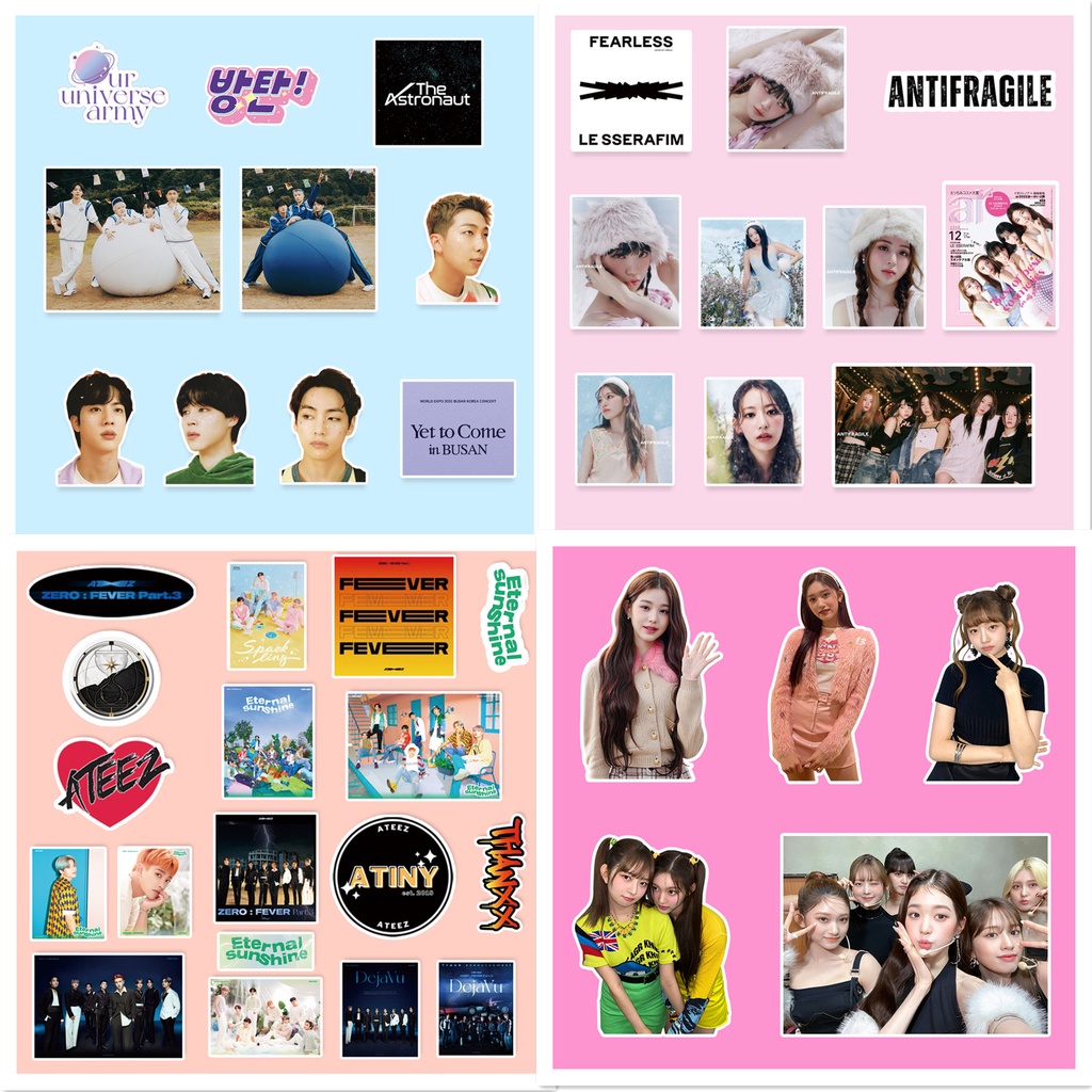 Bộ 92-106 Nhãn Dán Trang Trí Hình Nhóm Nhạc Kpop BT-S TWICE  I-DLE ATEEZ Iv LE Seraafim