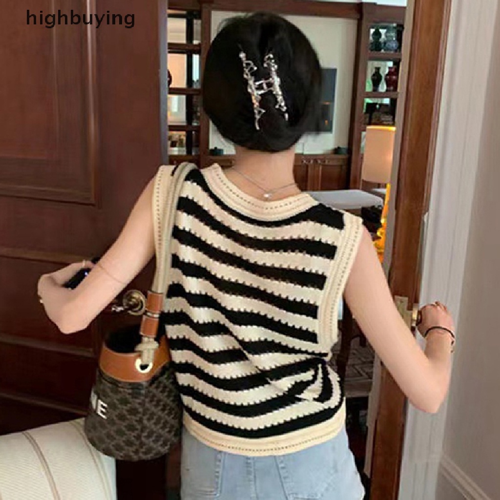 Áo Hai Dây Dệt Kim Dáng Rộng Họa Tiết Kẻ Sọc Thời Trang Mùa Hè Cho Nữ