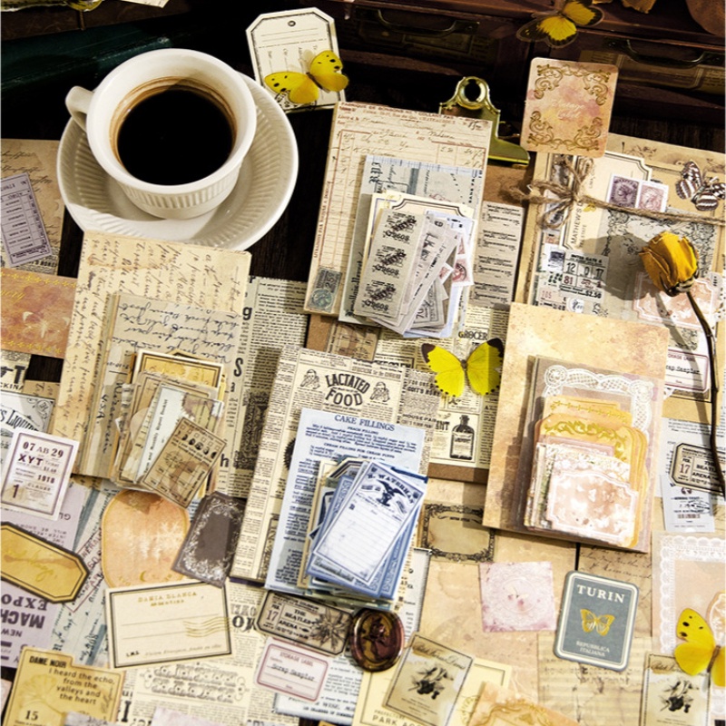 Set 100 Miếng Dán Trang Trí Sổ Tay Phong Cách retro