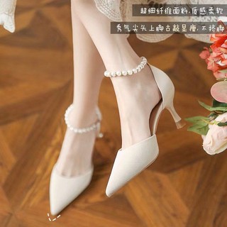 Giày cao gót nữ đế vuông giày cao gót đính đá giày cao gót bít mũi giày cao gót nữ 5 phân giày cao gót nữ mũi nhọn One Giày Cao Gót Mũi Nhọn Đính Ngọc Trai Thời Trang Xuân Hè Cho Nữ 3.11