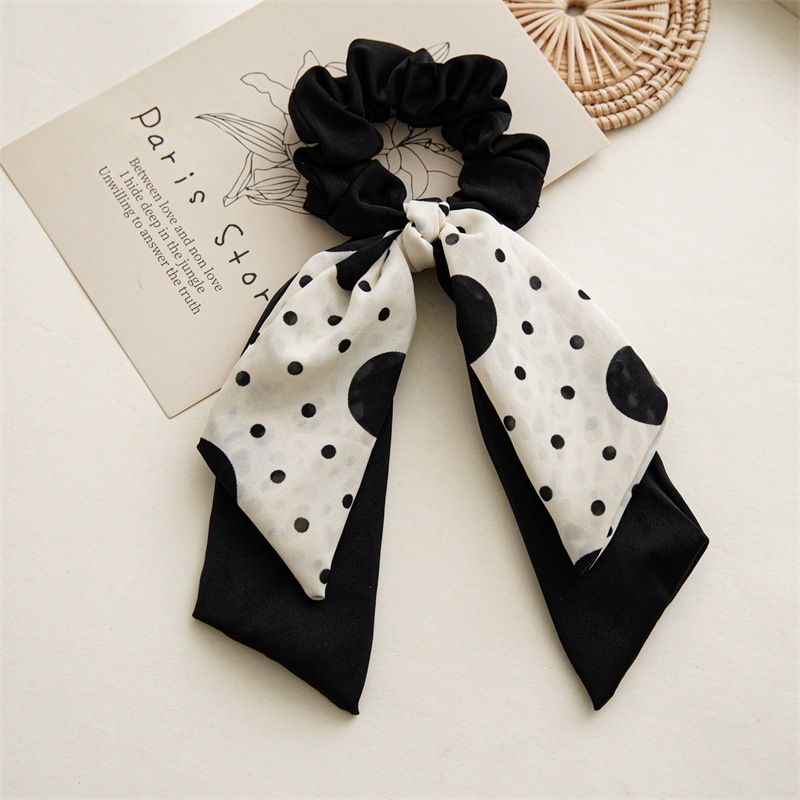 Dây Cột Tóc Hai Lớp Cỡ Lớn In Chấm Bi Màu Đen Phong Cách Mới Cho Nữ