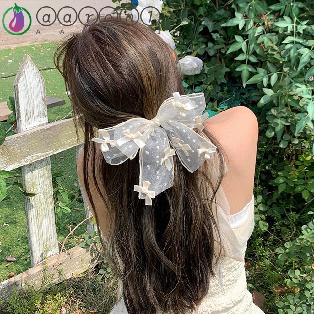 Kẹp Tóc Nơ Lưới Cỡ Lớn Phong Cách Hàn Quốc Vintage Thanh Lịch Cho Nữ AARON1