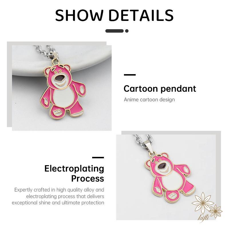 Vòng cổ Mặt Hình Chú Gấu Nhỏ Hoạt Hình Màu Đỏ Đen Bằng Thép Không Gỉ Thời Trang Cho Học Sinh