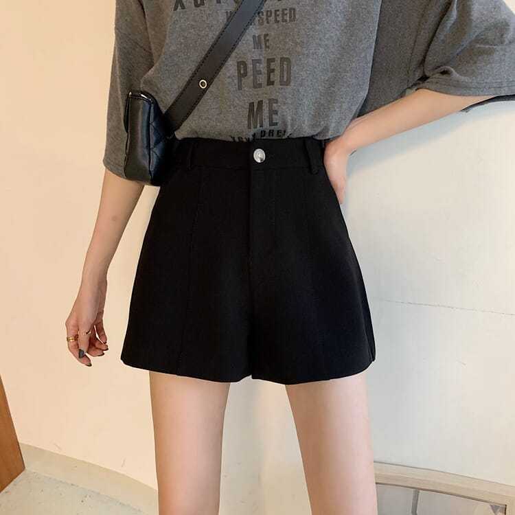 Quần short Lưng Cao Ống Rộng Màu Đen Thời Trang Mùa Hè Phong Cách Hàn Quốc Cho Nữ