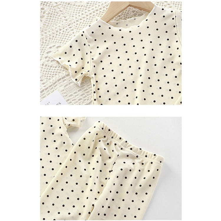 Bộ Đồ Ngủ Ngắn Tay Họa Tiết Chấm Bi Dễ Thương Dành Cho Bé Gái 80-140cm