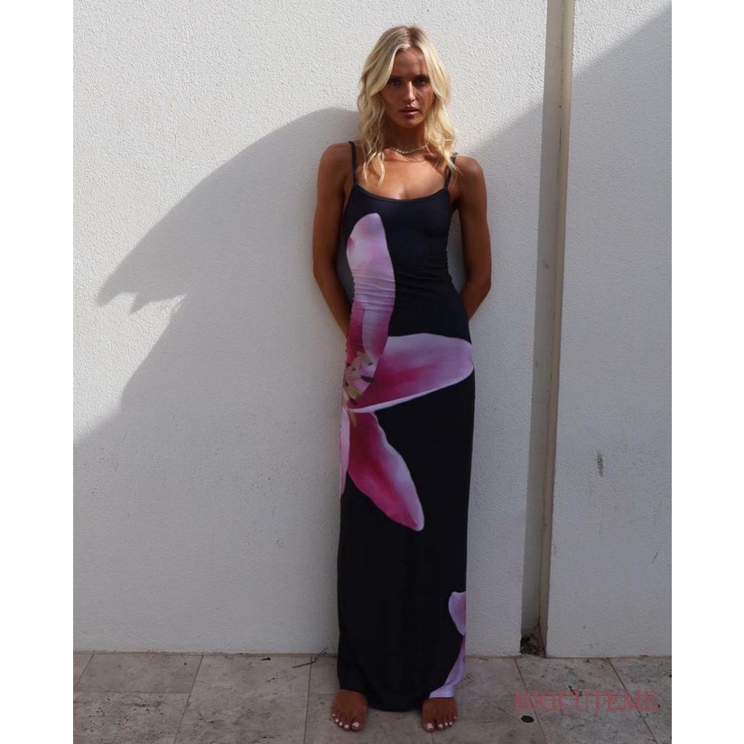 Đầm Hai Dây Mùa Hè Dáng Dài In Họa Tiết Hoa Cho Nữ