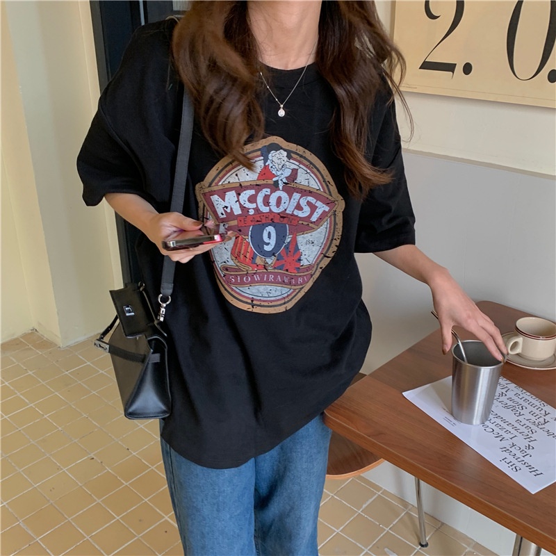 IELGY   Áo Thun Ngắn Tay Cỡ Lớn Phong Cách vintage Nhật Bản Thời Trang Mùa Hè Cho Nữ