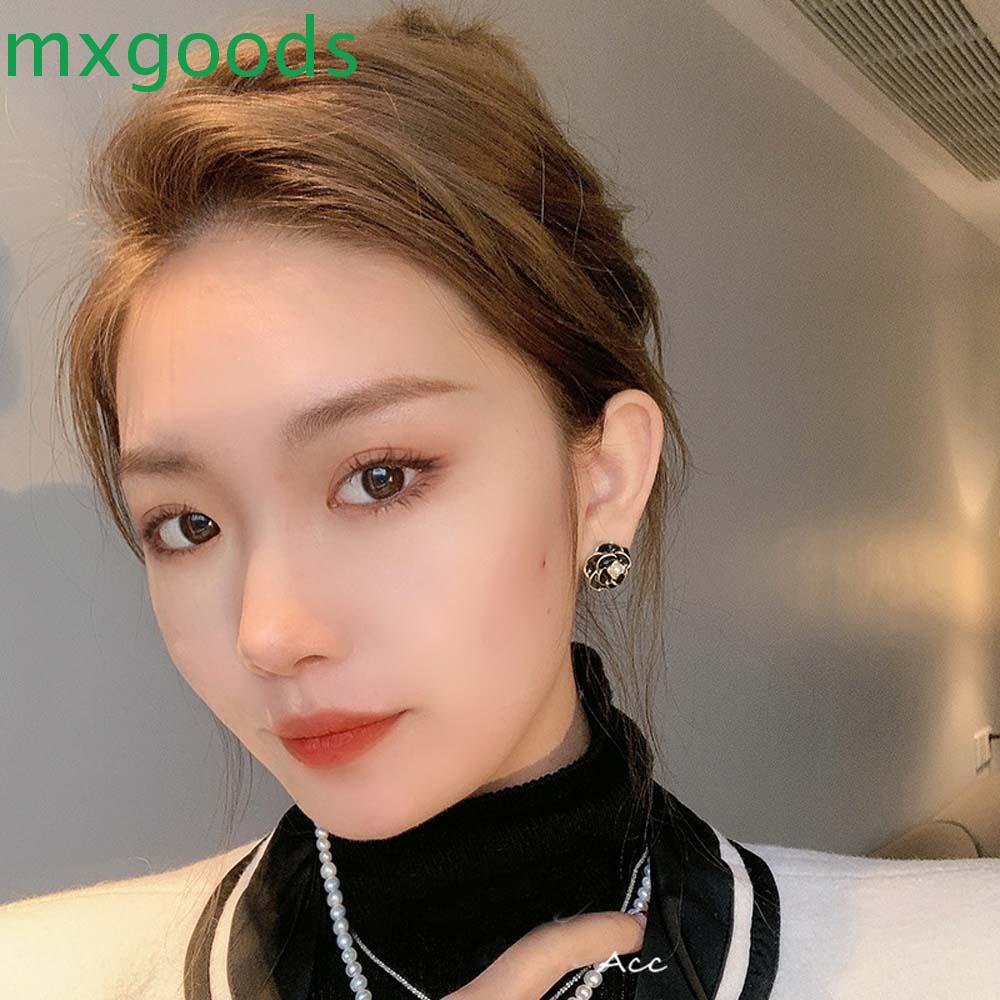 Bông Tai Hình Hoa Trà Bằng Kim Loại Phong Cách Hàn Quốc Cho Nữ