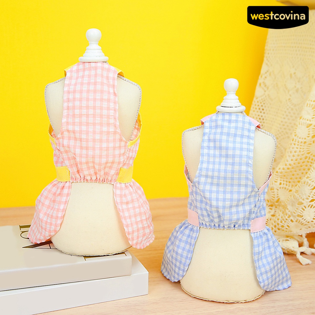 [COD]♝Đầm Công Chúa Không Tay Thêu Họa Tiết Caro Phối Nút Thời Trang Xuân Hè Cho Cún Cưng