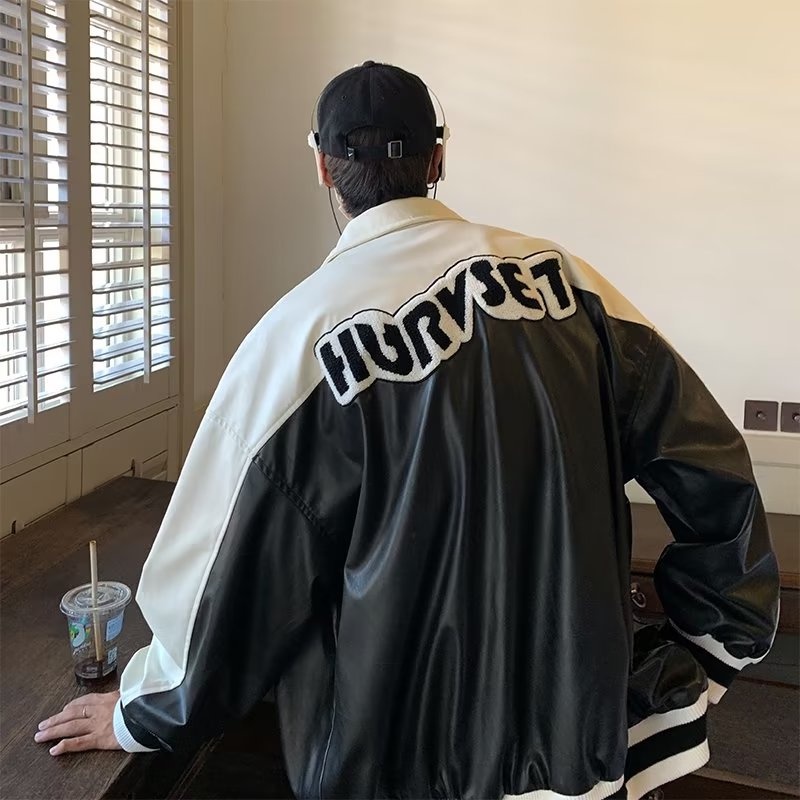 Áo Khoác Da Giả Dáng Rộng Phong Cách Harajuku Trẻ Trung Cá Tính Cho Nam