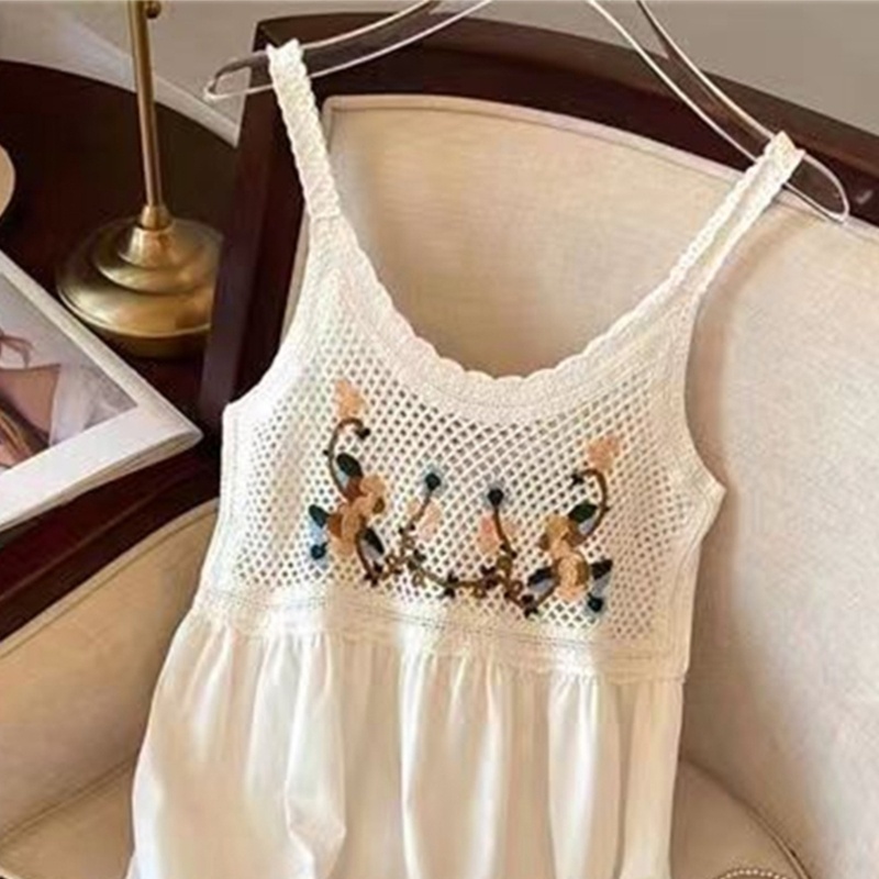 Đầm Cổ Tròn Họa Tiết Kẻ Sọc Thêu Hoa Phong Cách Bohemian Thời Trang Mùa Hè Cho Nữ