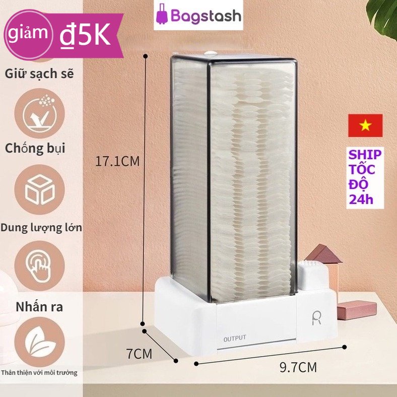 Hộp đựng Bông Tẩy Trang, Treo Tường Rút Bông Tẩy Trang Tự động Suốt Có Nút Bấm Kháng Khuẩn Chống Bụi