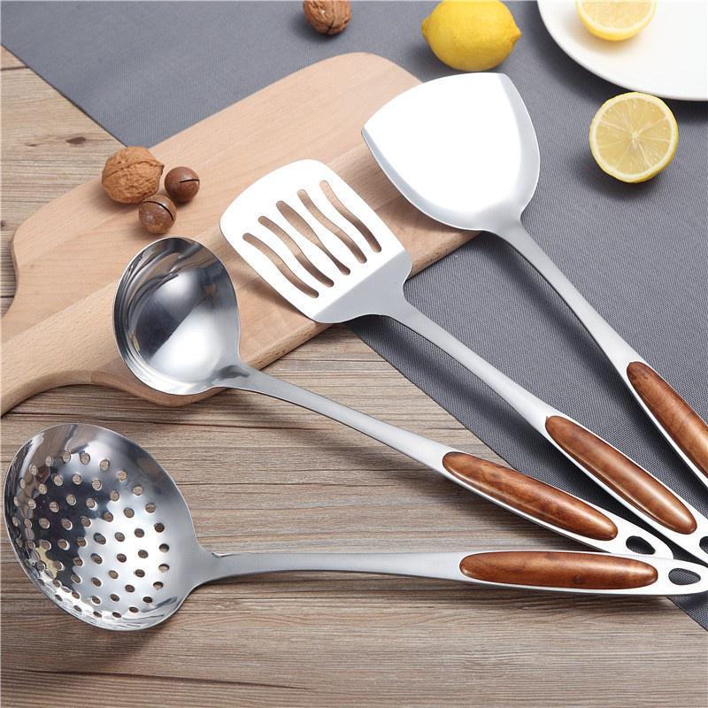 Muôi múc canh,muôi thủng inox cán đào,dụng cụ nấu ăn nhà bếp