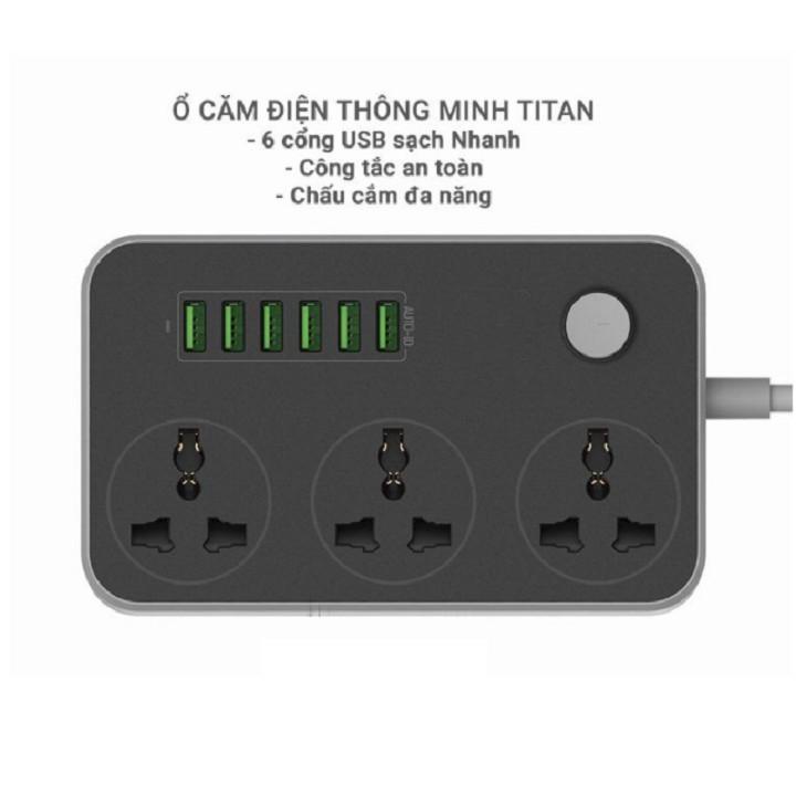 Ổ Cắm Điện Đa Năng T05, Thông Minh Tiêu Chuẩn EU - 6 Cổng USB Hỗ Trợ Sạc Nhanh 3.4A - Tích Hợp IC Chống Cháy Nổ