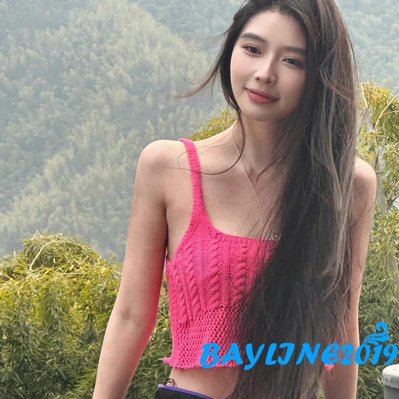 Áo Croptop Dệt Kim Hai Dây Hở Lưng Màu Sắc Đơn Giản Thời Trang Mùa Hè Dành Cho Nữ