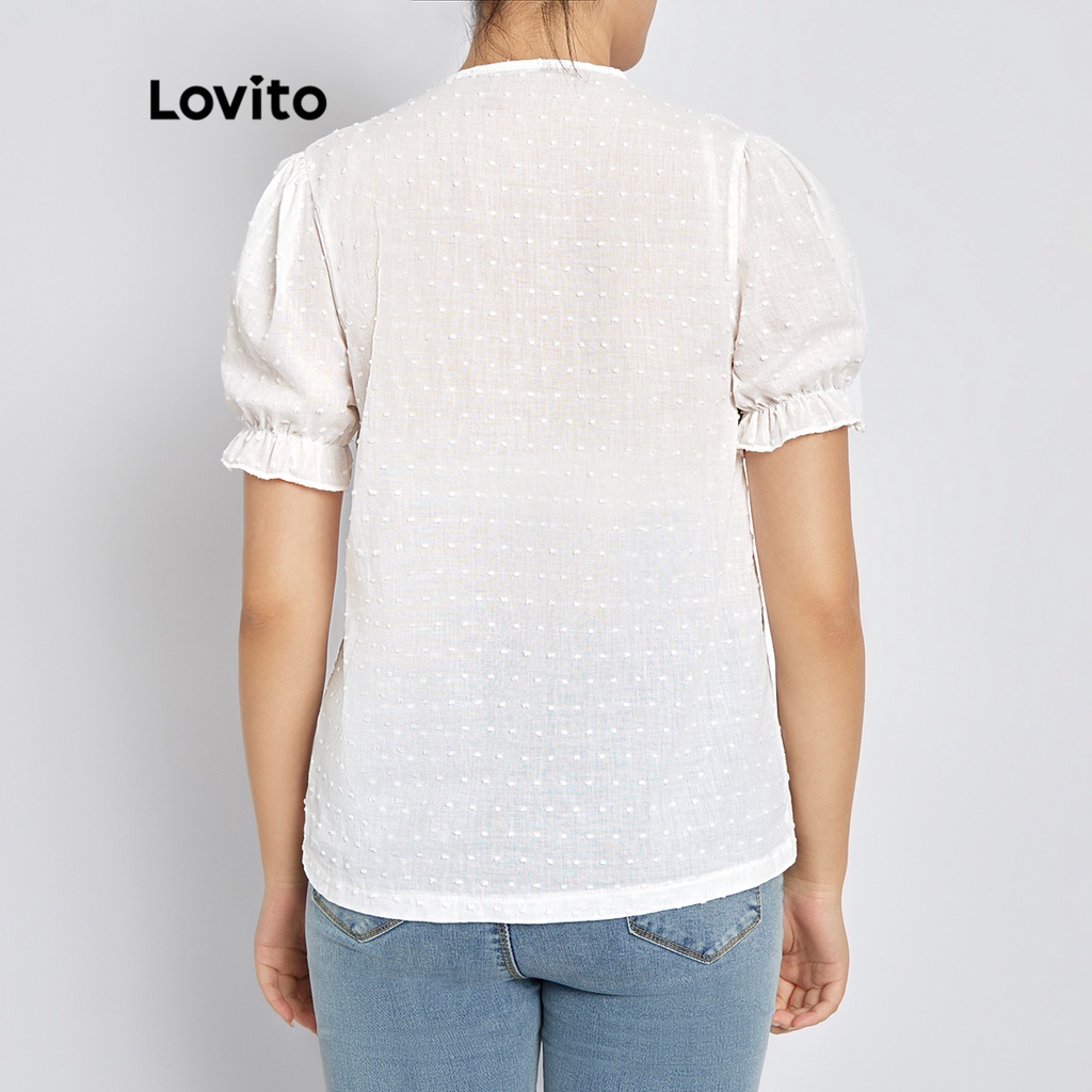 Áo Kiểu Nữ Tay Phồng Lovito Boho Phối Ren Tương Phản Swiss Dot L37LD060 (Trắng)