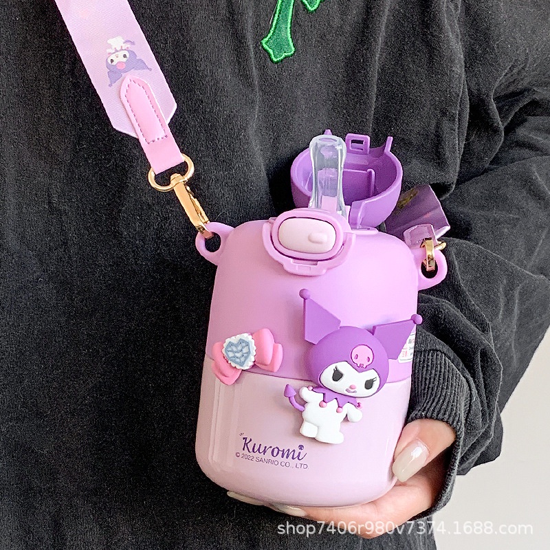 Bình Nước Giữ Nhiệt 420ml Bằng Thép Không Gỉ Họa Tiết Sanrio Kuromi Cinnamoroll Melody
