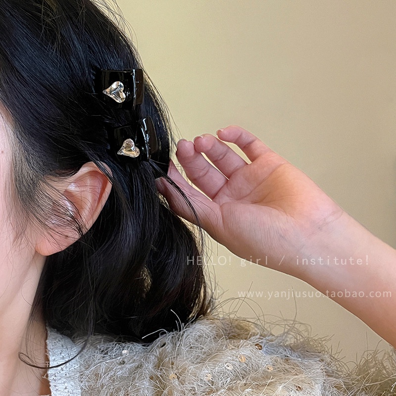 Kẹp Tóc Đính Đá Zircon Hình Trái Tim Nhỏ Màu Đen Thời Trang Cho Nữ