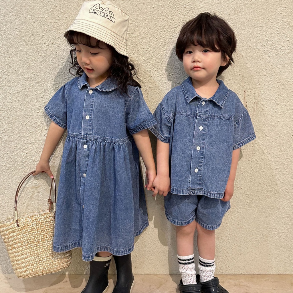 Bộ Trang Phục Denim Mùa Hè 2023 Tay Cộc Phong Cách Mới Cho Chị Em Gái