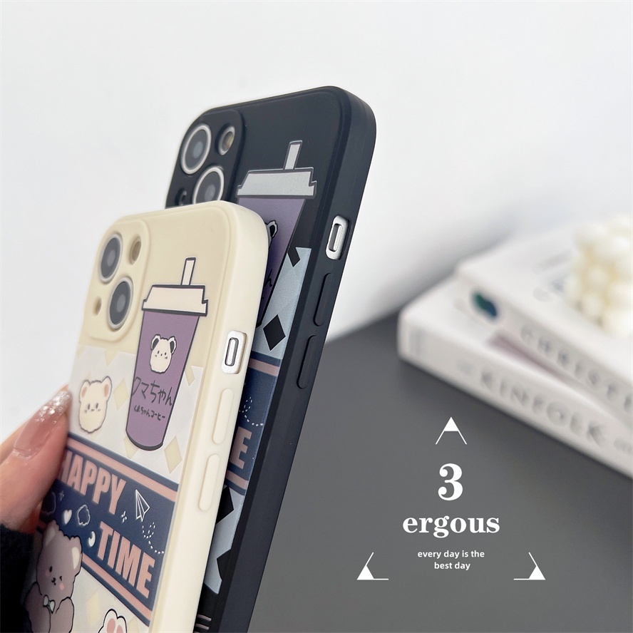 Ốp Điện Thoại TPU Silicon Mềm Hình Gấu Uống Trà Sữa Cho IPhone 14 13 12 11 Pro Max SE2020 X XR Xs Max 7 8 6 6s Plus