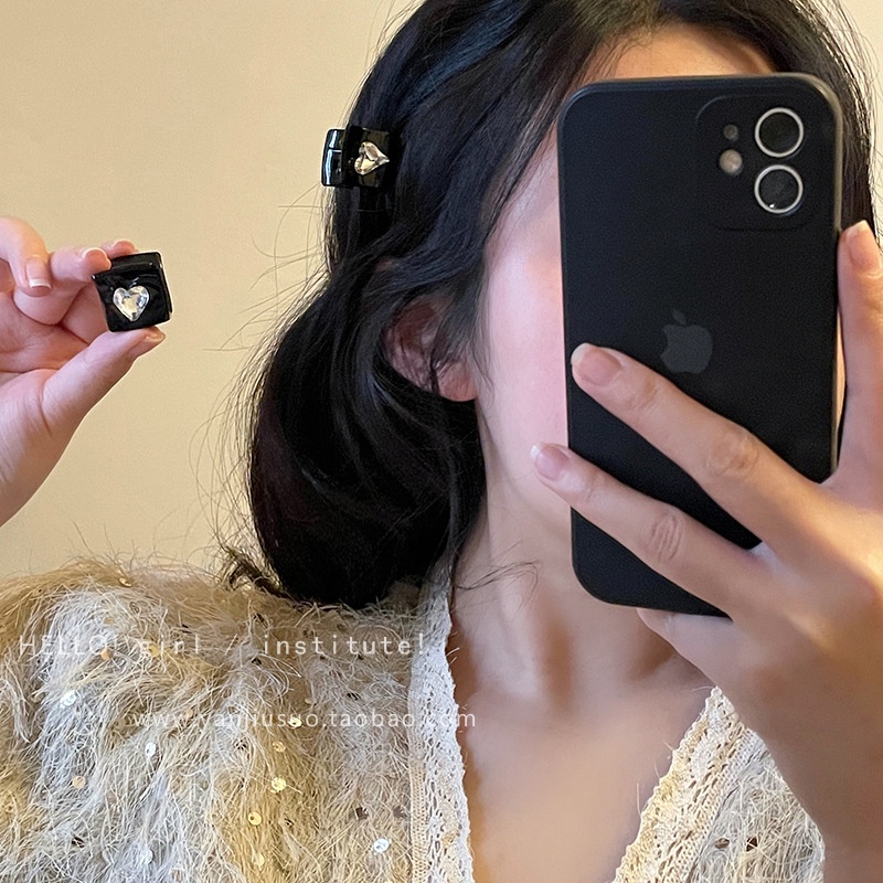 Kẹp Tóc Đính Đá Zircon Hình Trái Tim Nhỏ Màu Đen Thời Trang Cho Nữ