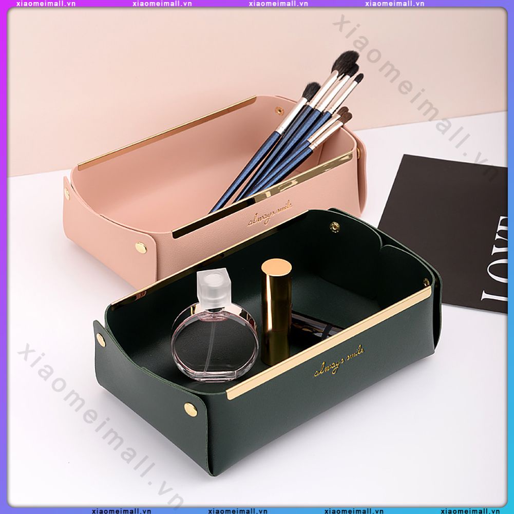 Hộp Đựng Chìa Khóa Có Thể Gấp Gọn Giỏ Đựng Mặt Nạ Mỹ Phẩm Để Bàn Khay Đựng Đồ Khay Trang Trí Để Bàn Phòng Khách Bằng Da (Xiaomeimall)