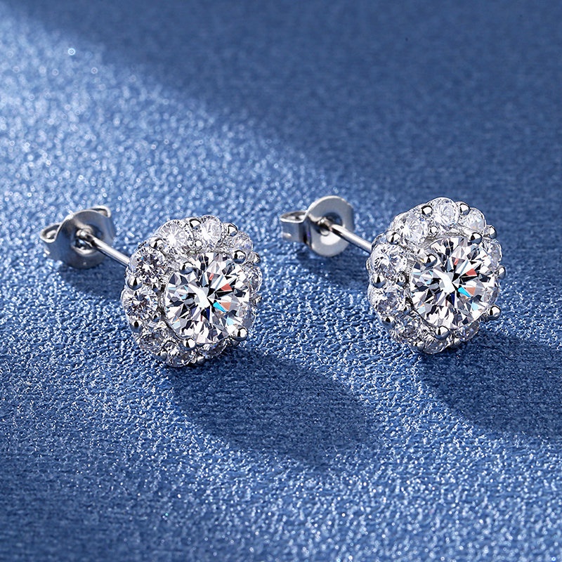 Bông Tai Hoa Hướng Dương Đính Kim Cương Trắng Sang Trọng 1 Karat