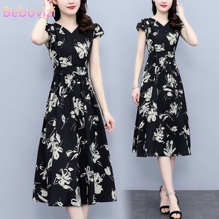 Đầm Midi Tay Ngắn Cổ Chữ V Ôm Dáng Thoáng Khí In Họa Tiết Thời Trang Mùa Hè Hàng Mới Dành Cho Bạn Nữ